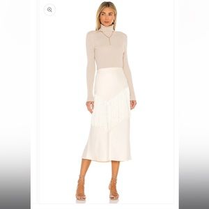 Tularosa Cream Fringe Midi Skirt